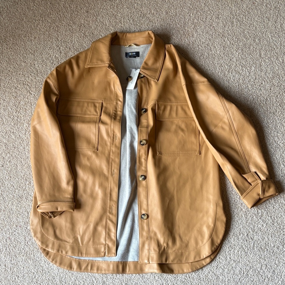 NWT Anthropologie Maeve faux leather shirt jacket size small